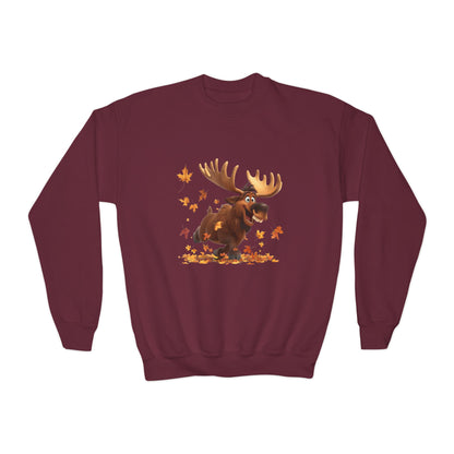 Youth Crewneck Sweatshirt - Moose Dancing with Leaves