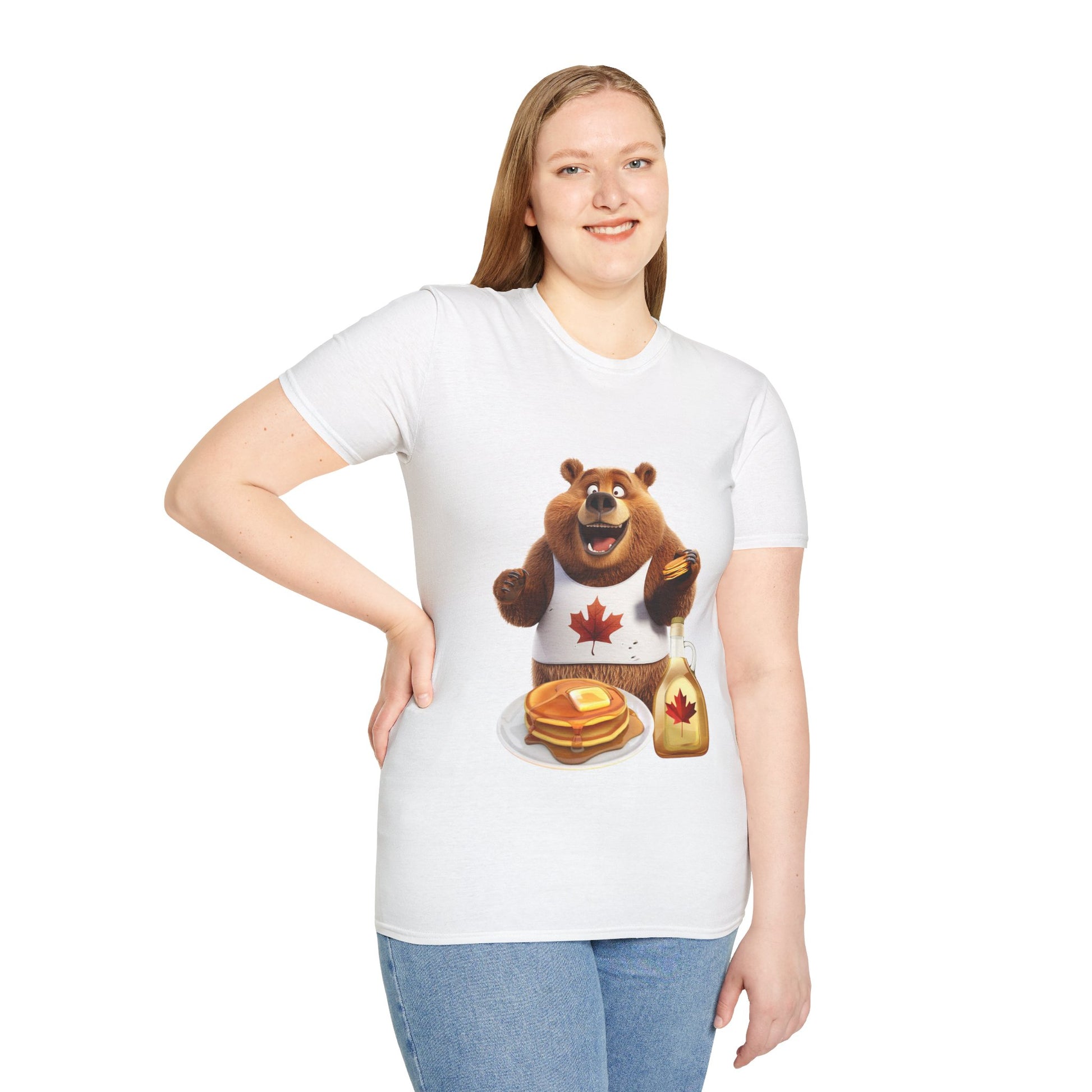 Unisex Softstyle T-Shirt - Grizzly Bear Loves Pancakes - CutieQ Shop