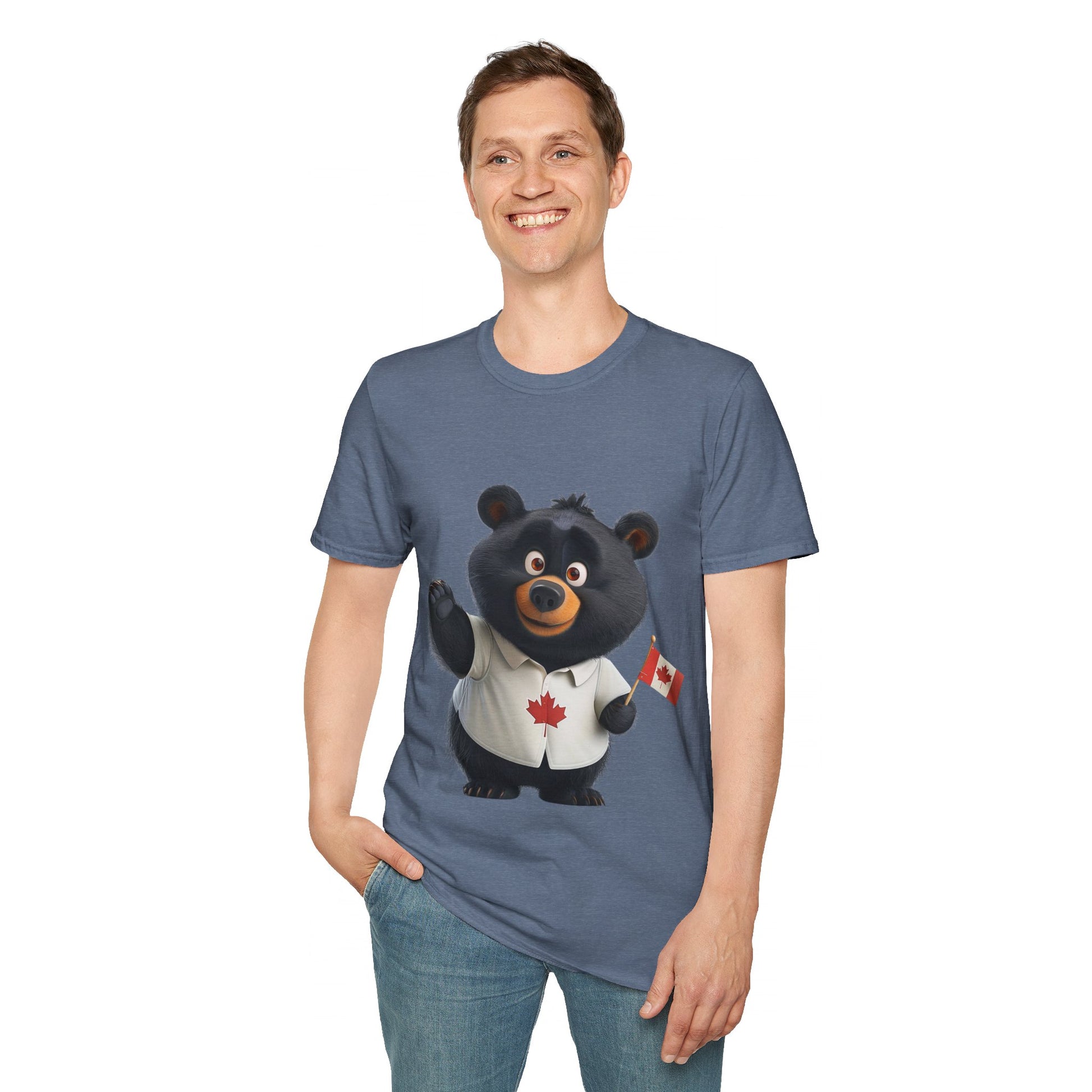 Unisex Softstyle T-Shirt - Black Bear with Canadian Flag - CutieQ Shop