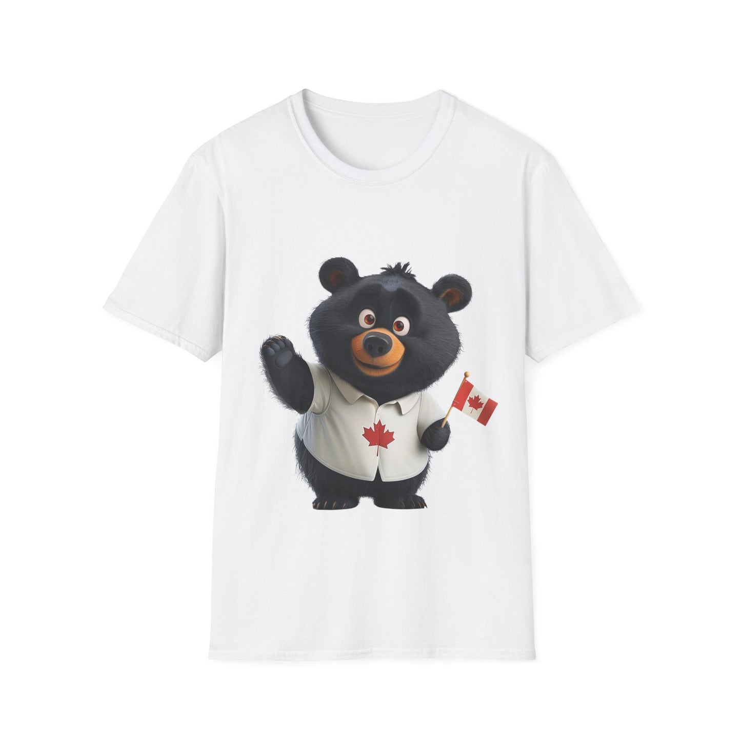 Unisex Softstyle T-Shirt - Black Bear with Canadian Flag - CutieQ Shop