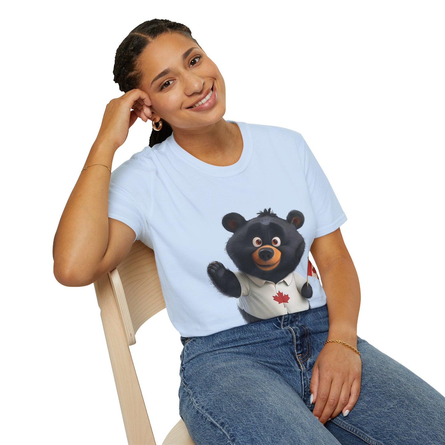 Unisex Softstyle T-Shirt - Black Bear with Canadian Flag - CutieQ Shop