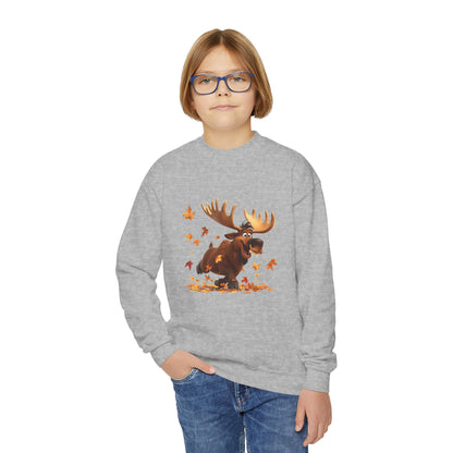 Youth Crewneck Sweatshirt - Moose Dancing with Leaves