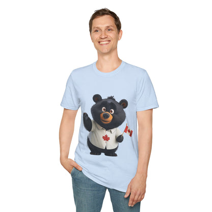 Unisex Softstyle T-Shirt - Black Bear with Canadian Flag - CutieQ Shop