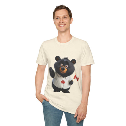 Unisex Softstyle T-Shirt - Black Bear with Canadian Flag - CutieQ Shop