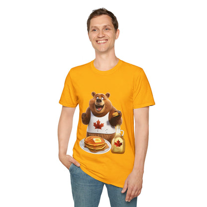 Unisex Softstyle T-Shirt - Grizzly Bear Loves Pancakes - CutieQ Shop