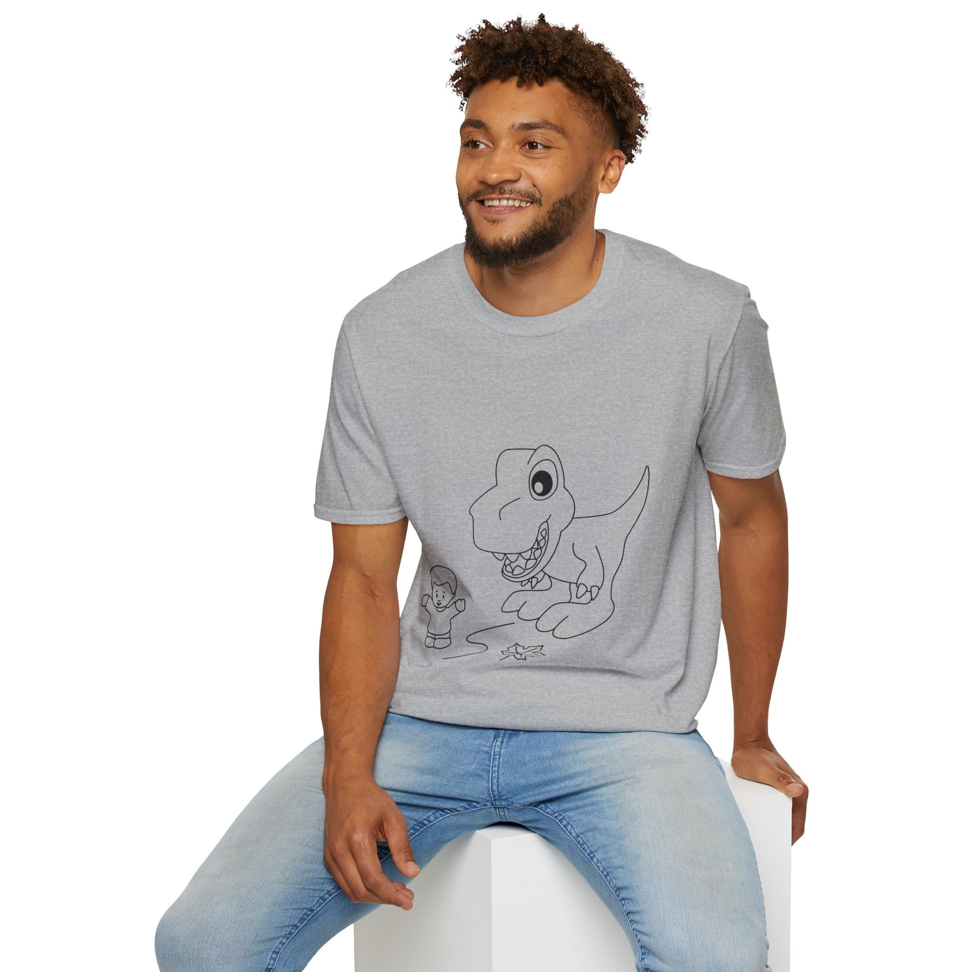 Unisex Softstyle T-Shirt - Dino Chasing Little People - CutieQ Shop