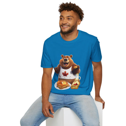 Unisex Softstyle T-Shirt - Grizzly Bear Loves Pancakes - CutieQ Shop