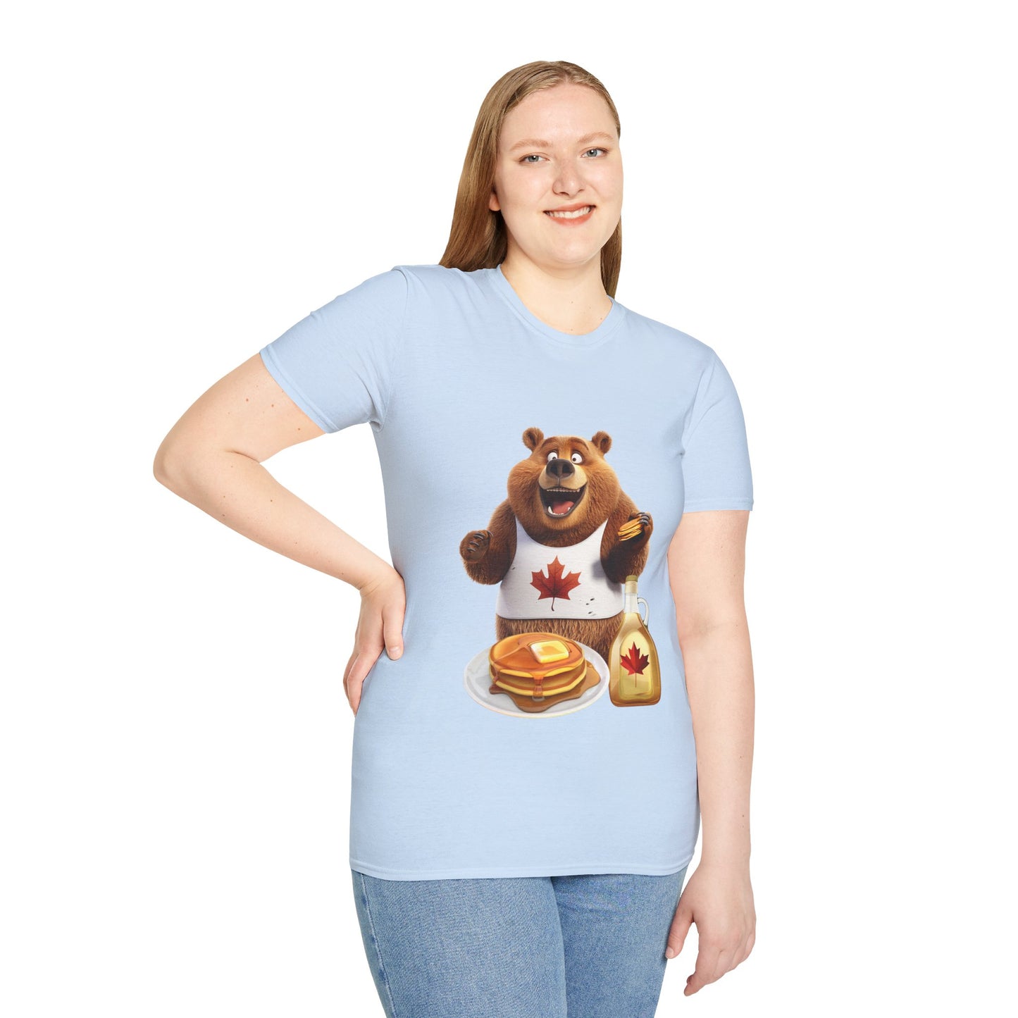 Unisex Softstyle T-Shirt - Grizzly Bear Loves Pancakes - CutieQ Shop