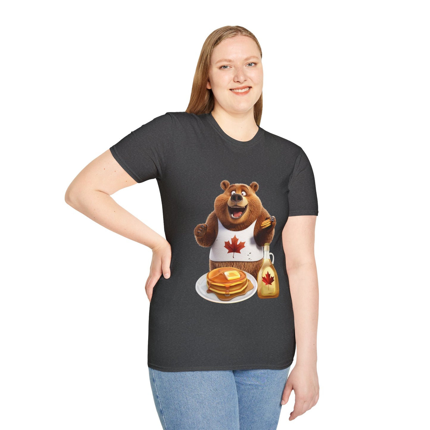 Unisex Softstyle T-Shirt - Grizzly Bear Loves Pancakes - CutieQ Shop