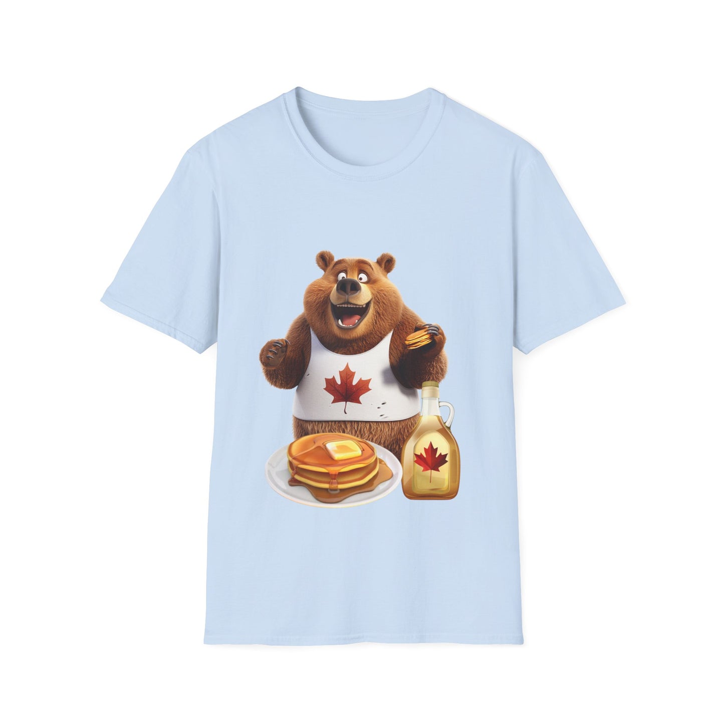 Unisex Softstyle T-Shirt - Grizzly Bear Loves Pancakes - CutieQ Shop