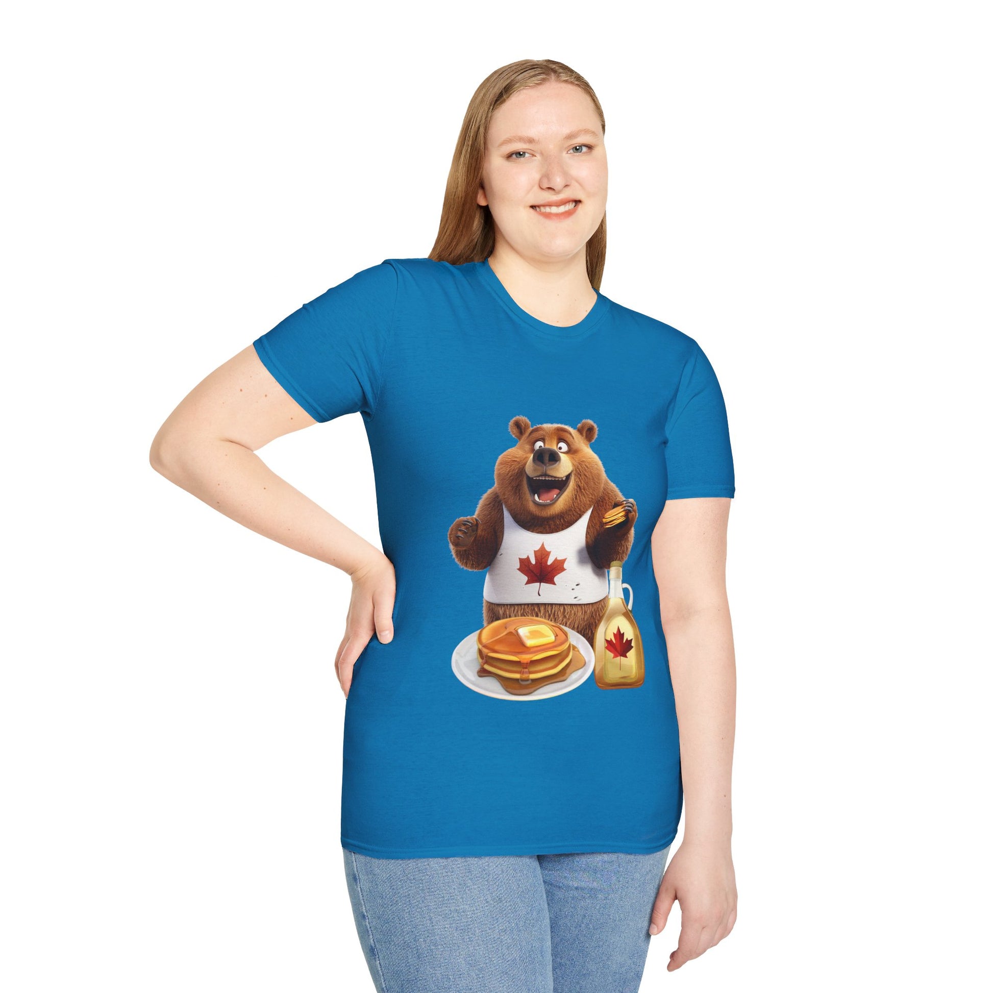 Unisex Softstyle T-Shirt - Grizzly Bear Loves Pancakes - CutieQ Shop