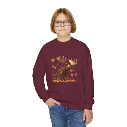 Youth Crewneck Sweatshirt - Moose Dancing with Leaves