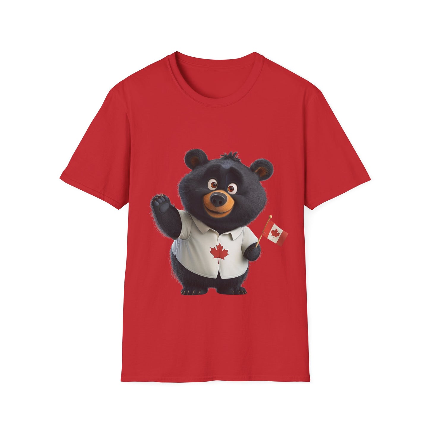 Unisex Softstyle T-Shirt - Black Bear with Canadian Flag - CutieQ Shop