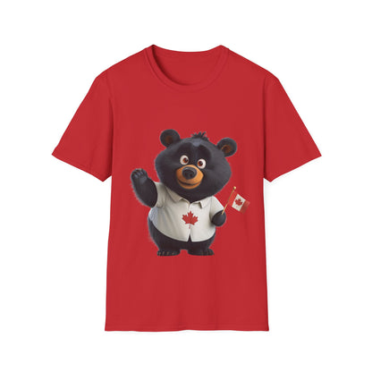 Unisex Softstyle T-Shirt - Black Bear with Canadian Flag - CutieQ Shop