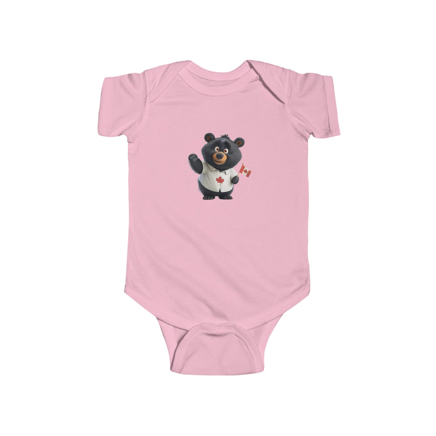 Infant Fine Jersey Bodysuit - Black Bear with Canadian Flag - CutieQ Shop