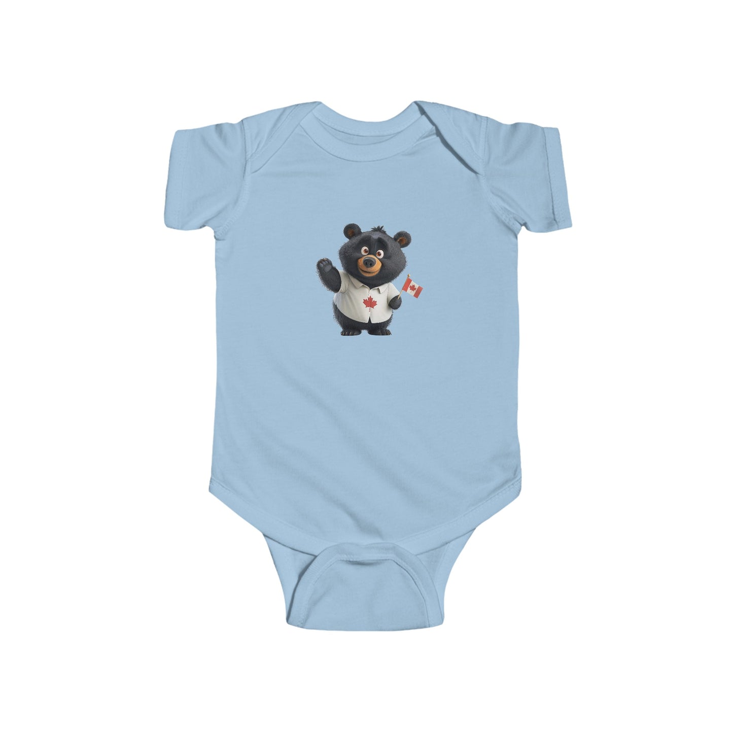 Infant Fine Jersey Bodysuit - Black Bear with Canadian Flag - CutieQ Shop