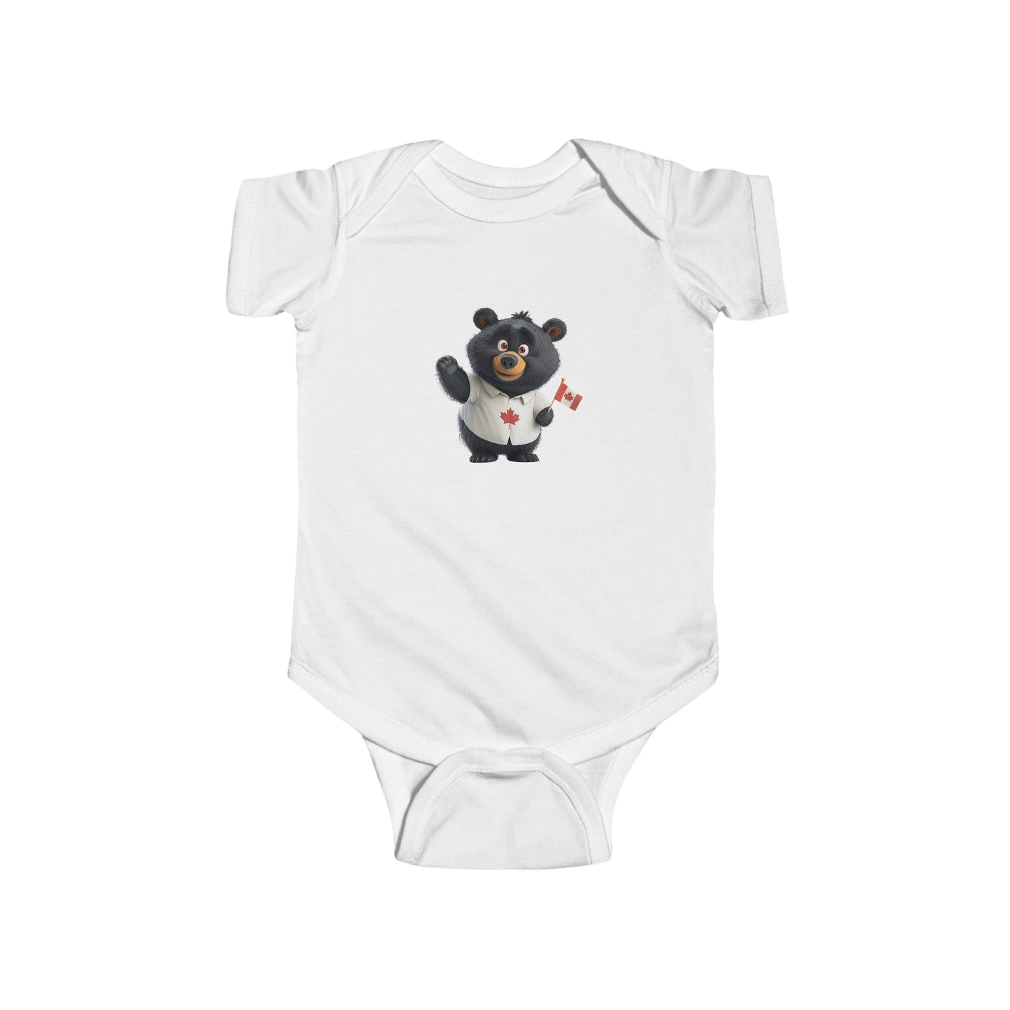 Infant Fine Jersey Bodysuit - Black Bear with Canadian Flag - CutieQ Shop