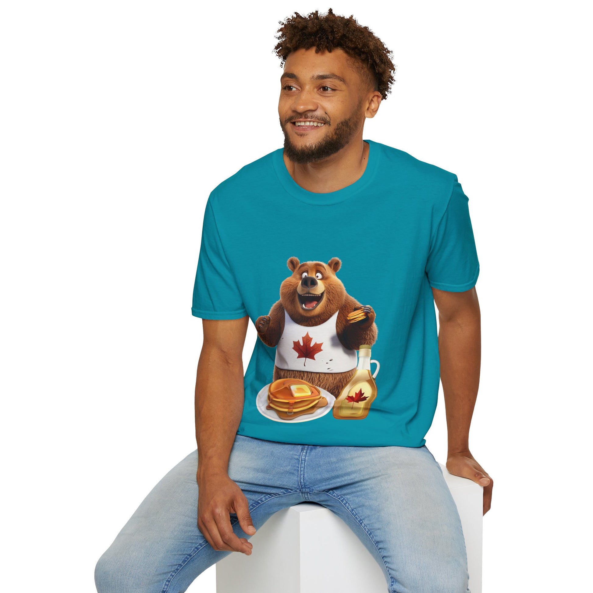 Unisex Softstyle T-Shirt - Grizzly Bear Loves Pancakes - CutieQ Shop