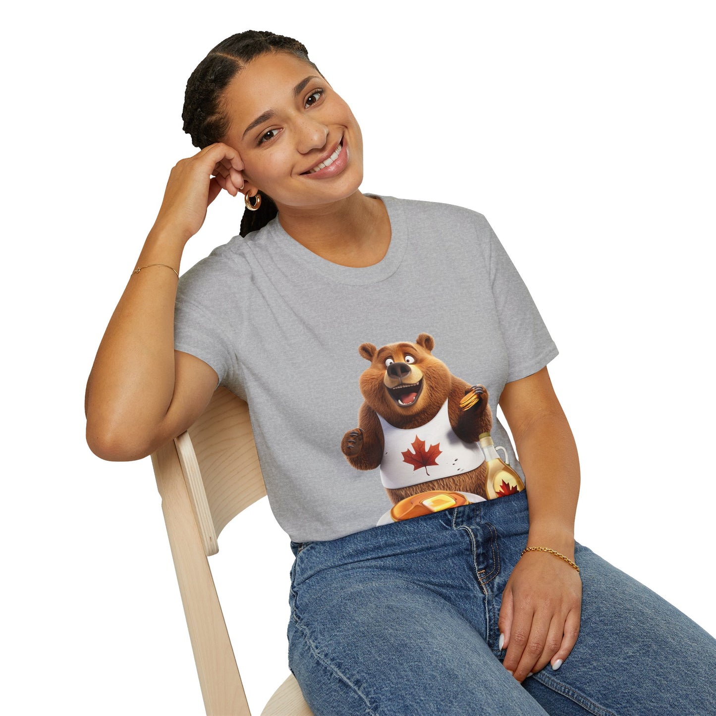 Unisex Softstyle T-Shirt - Grizzly Bear Loves Pancakes - CutieQ Shop