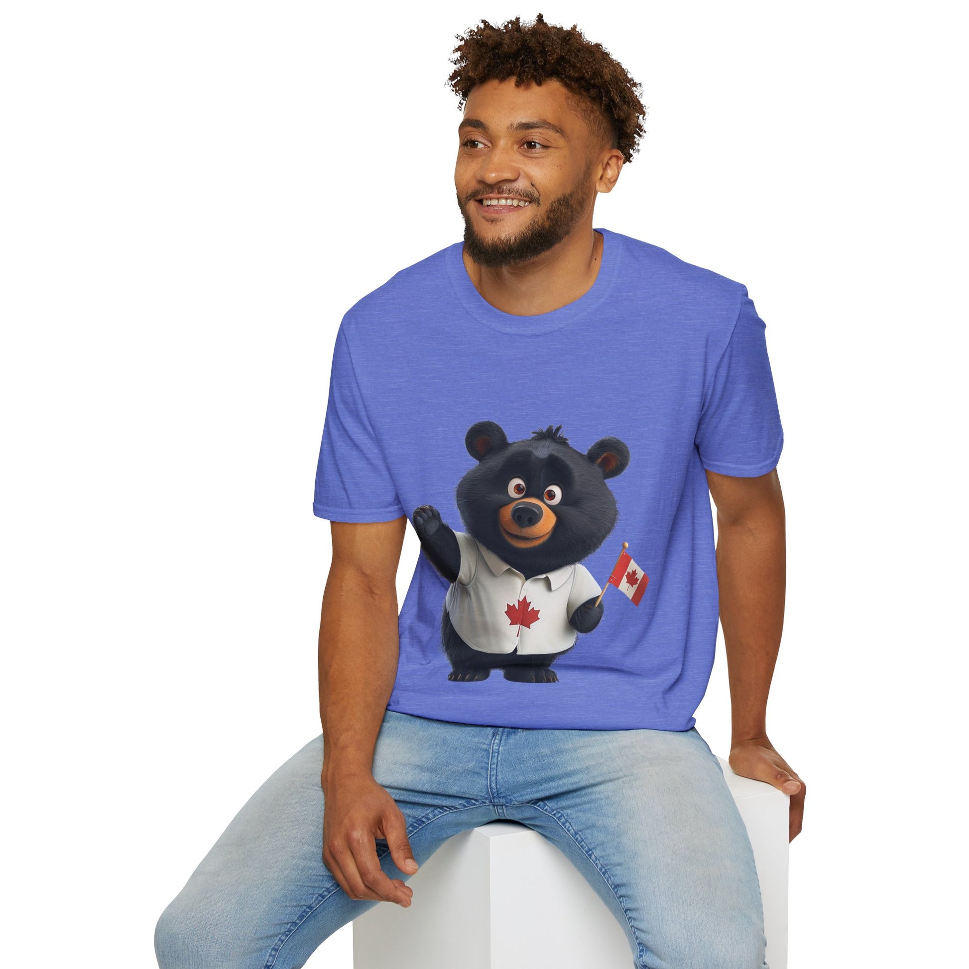 Unisex Softstyle T-Shirt - Black Bear with Canadian Flag - CutieQ Shop