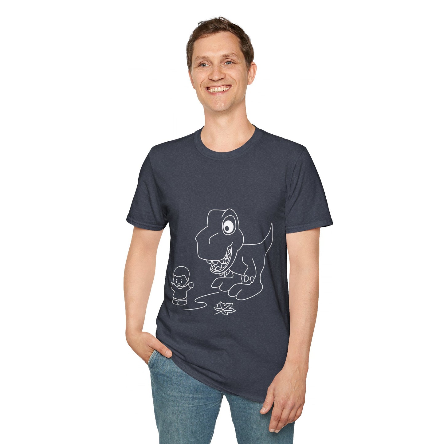 Unisex Softstyle T-Shirt - Dino Chasing Little People - CutieQ Shop