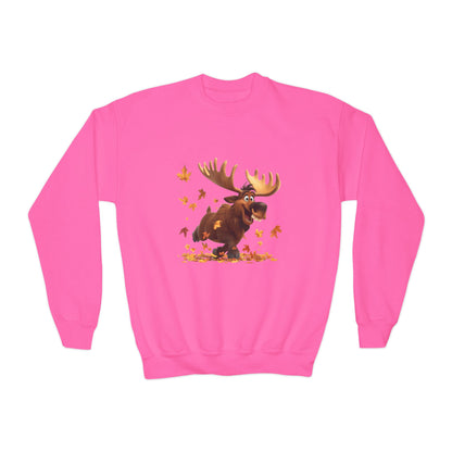 Youth Crewneck Sweatshirt - Moose Dancing with Leaves