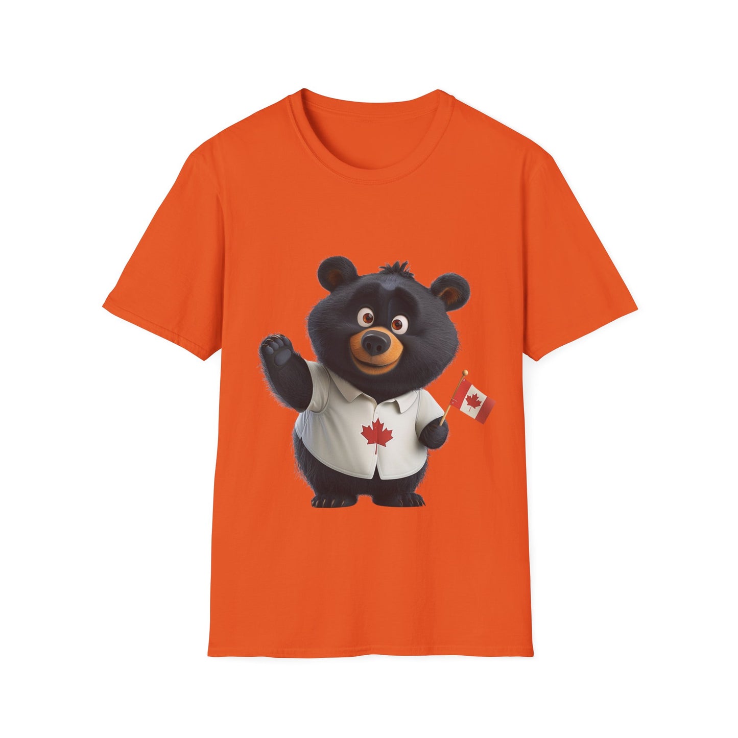 Unisex Softstyle T-Shirt - Black Bear with Canadian Flag - CutieQ Shop