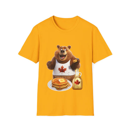 Unisex Softstyle T-Shirt - Grizzly Bear Loves Pancakes - CutieQ Shop