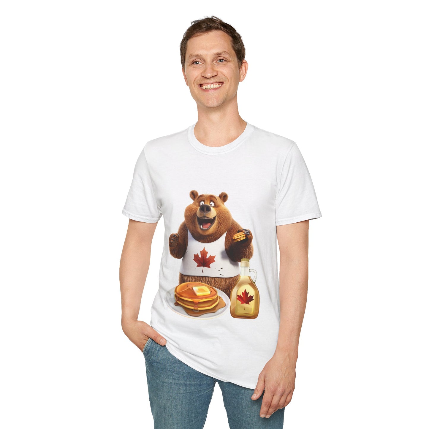 Unisex Softstyle T-Shirt - Grizzly Bear Loves Pancakes - CutieQ Shop