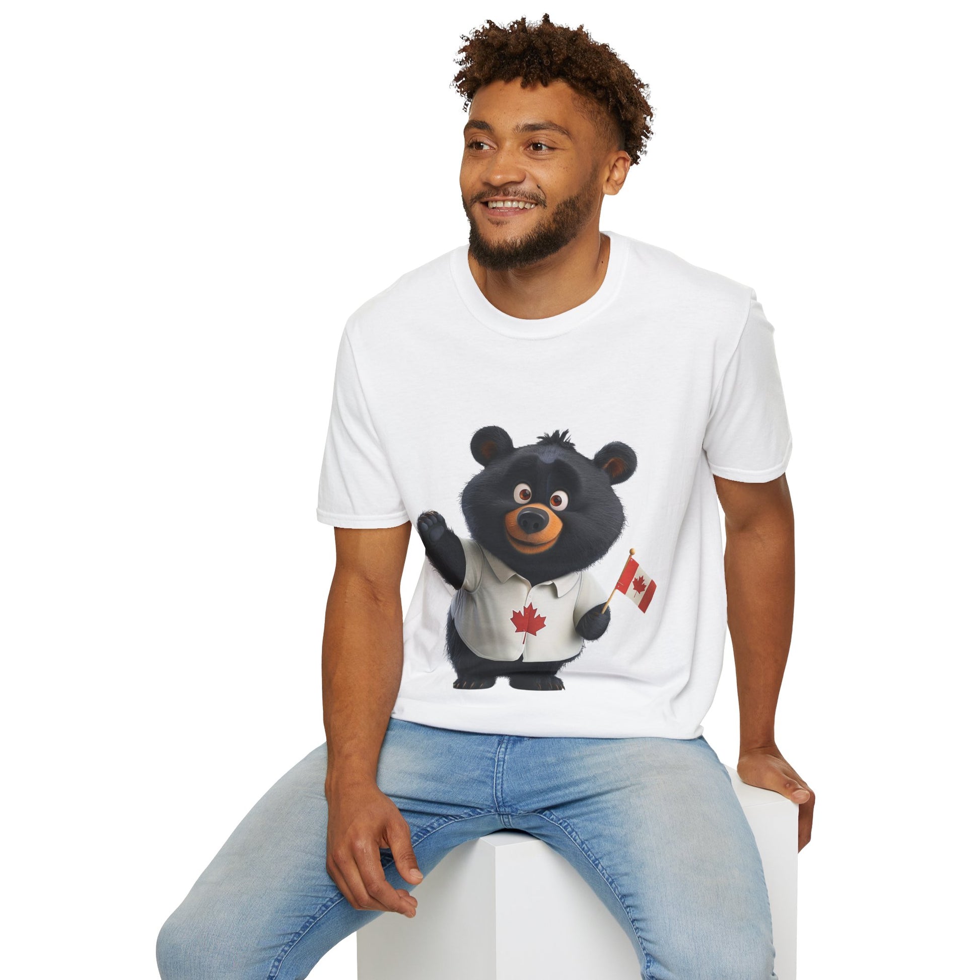 Unisex Softstyle T-Shirt - Black Bear with Canadian Flag - CutieQ Shop