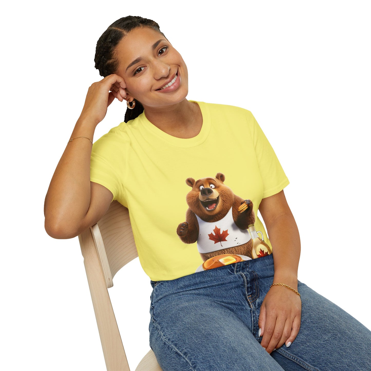 Unisex Softstyle T-Shirt - Grizzly Bear Loves Pancakes - CutieQ Shop