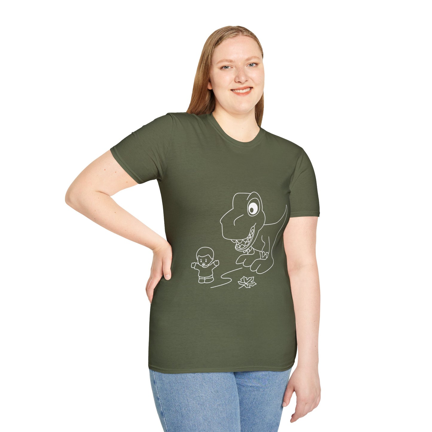 Unisex Softstyle T-Shirt - Dino Chasing Little People - CutieQ Shop