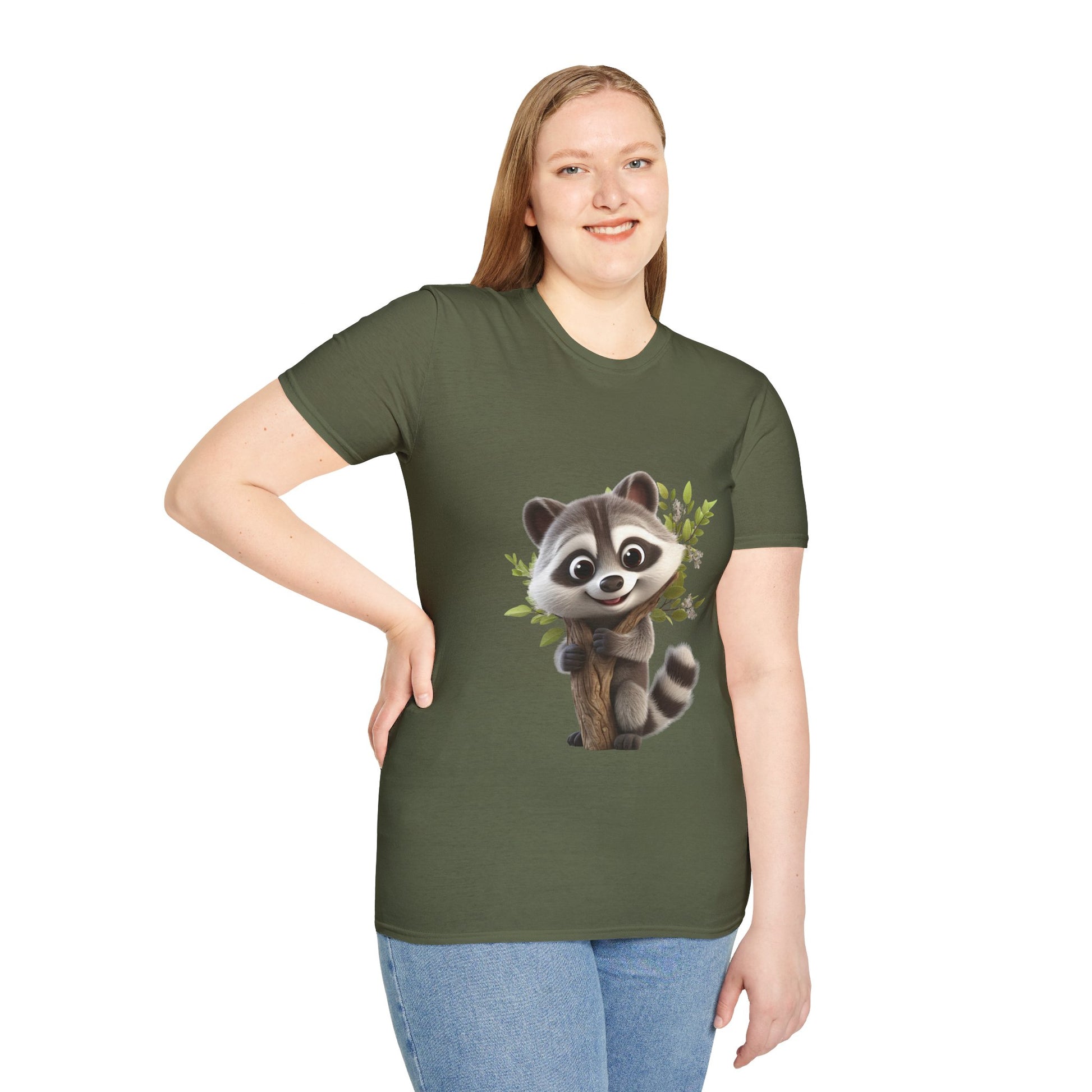 Unisex Softstyle T-Shirt - Raccoon Loves Nature - CutieQ Shop