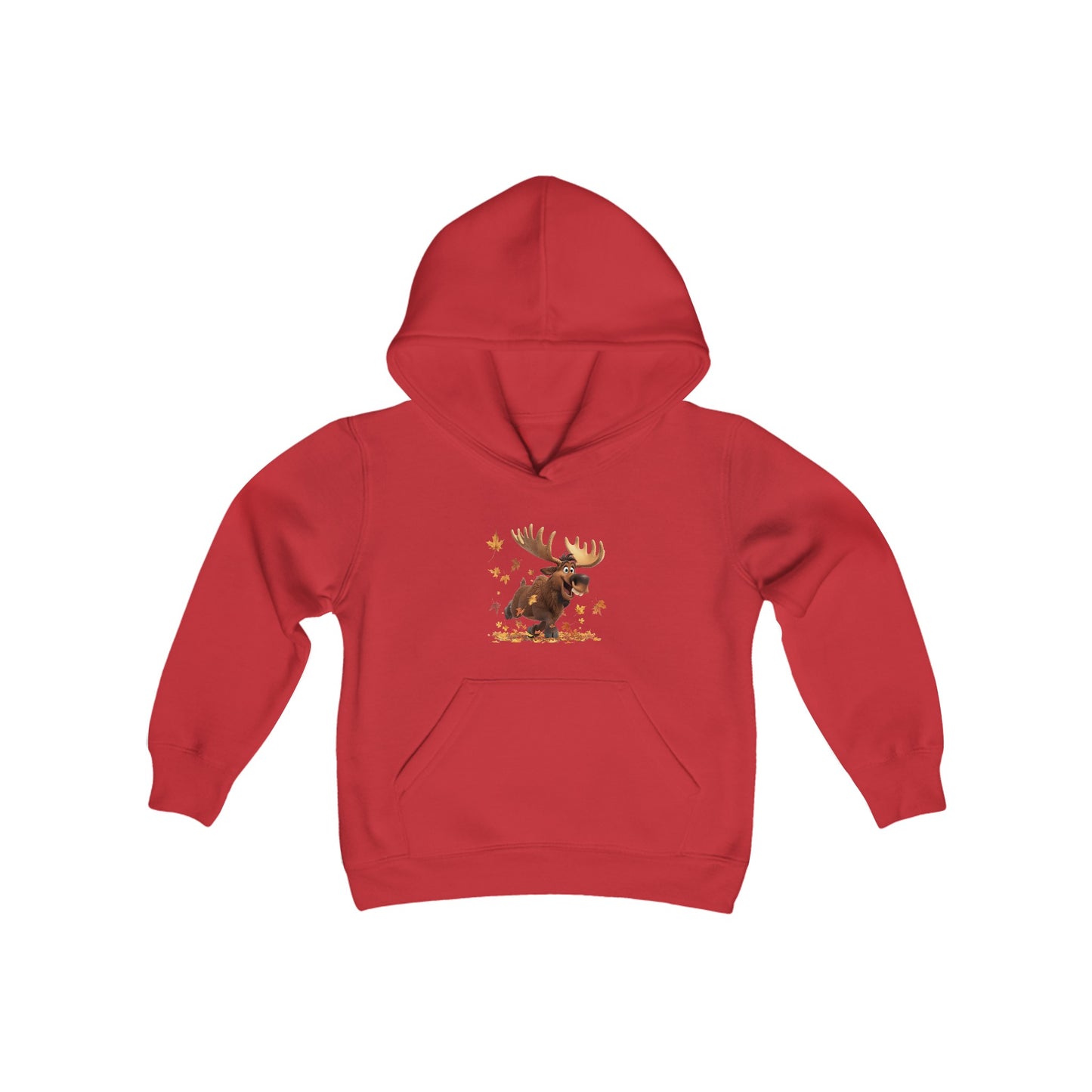 Youth Heavy Blend Hooded Sweatshirt - Moose Dancing with Leaves - CutieQ Shop