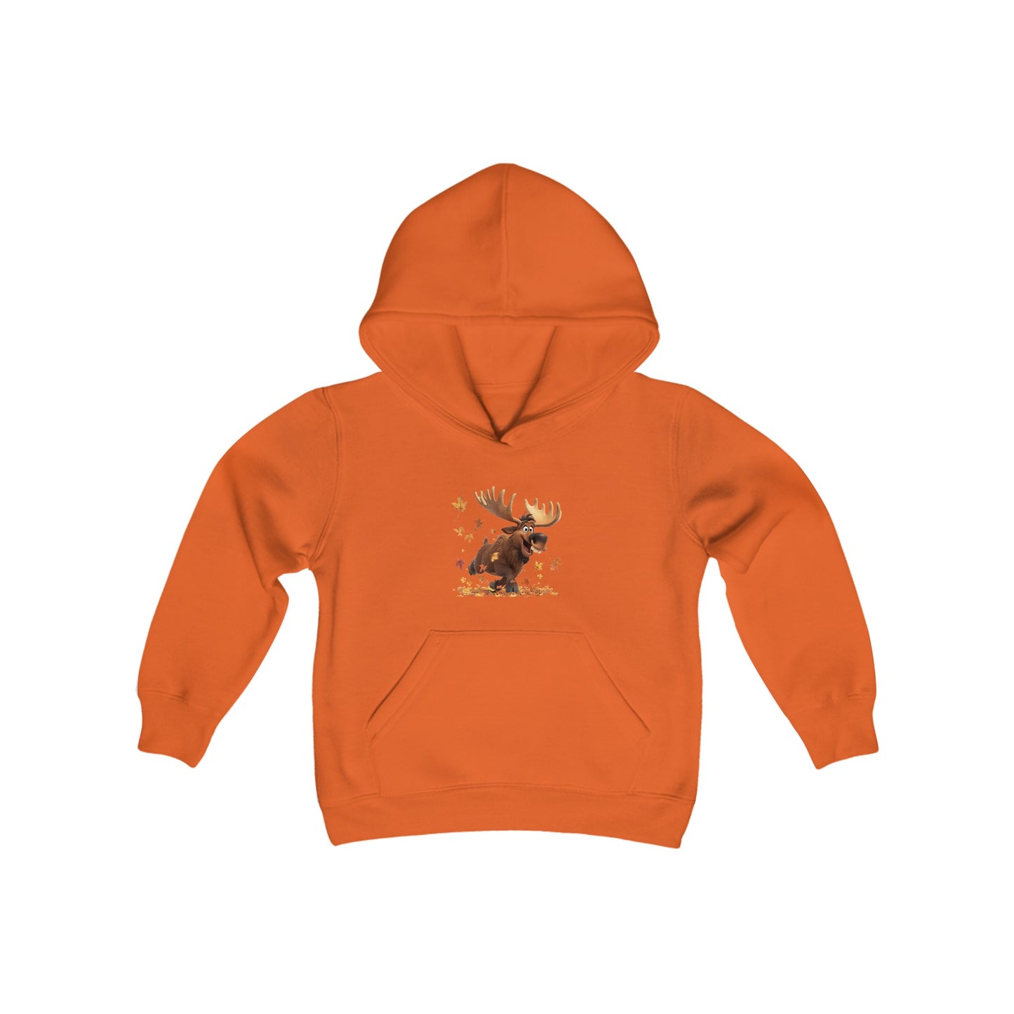 Youth Heavy Blend Hooded Sweatshirt - Moose Dancing with Leaves - CutieQ Shop