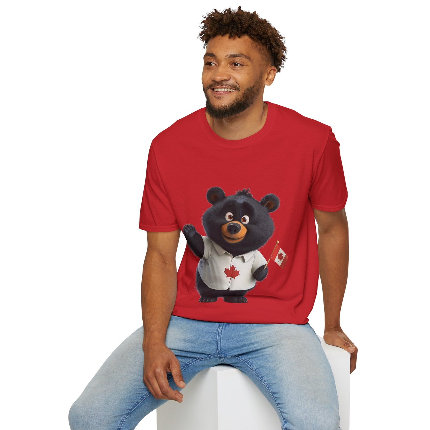 Unisex Softstyle T-Shirt - Black Bear with Canadian Flag - CutieQ Shop