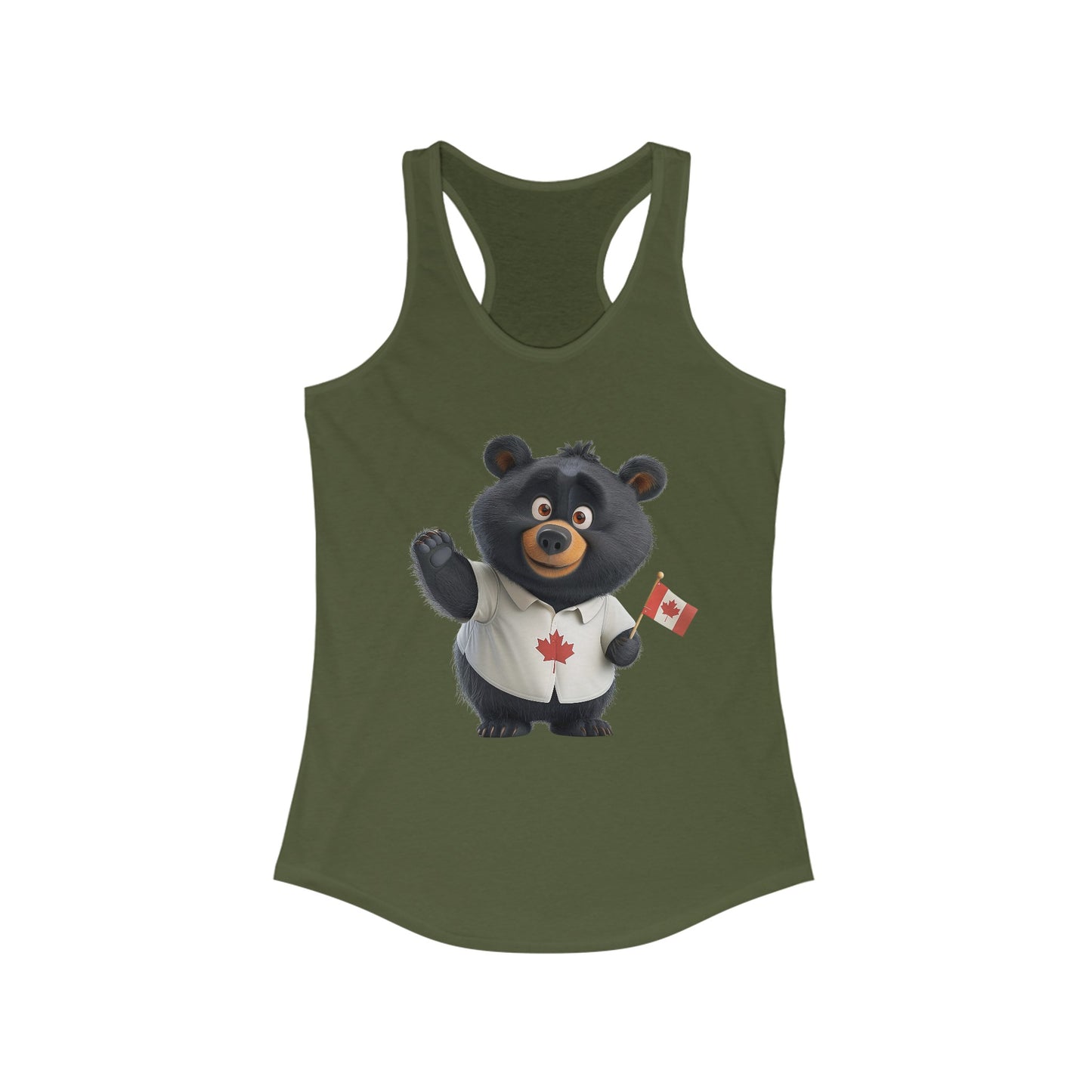 Women's Ideal Racerback Tank - Black Bear with Canadian Flag - CutieQ Shop