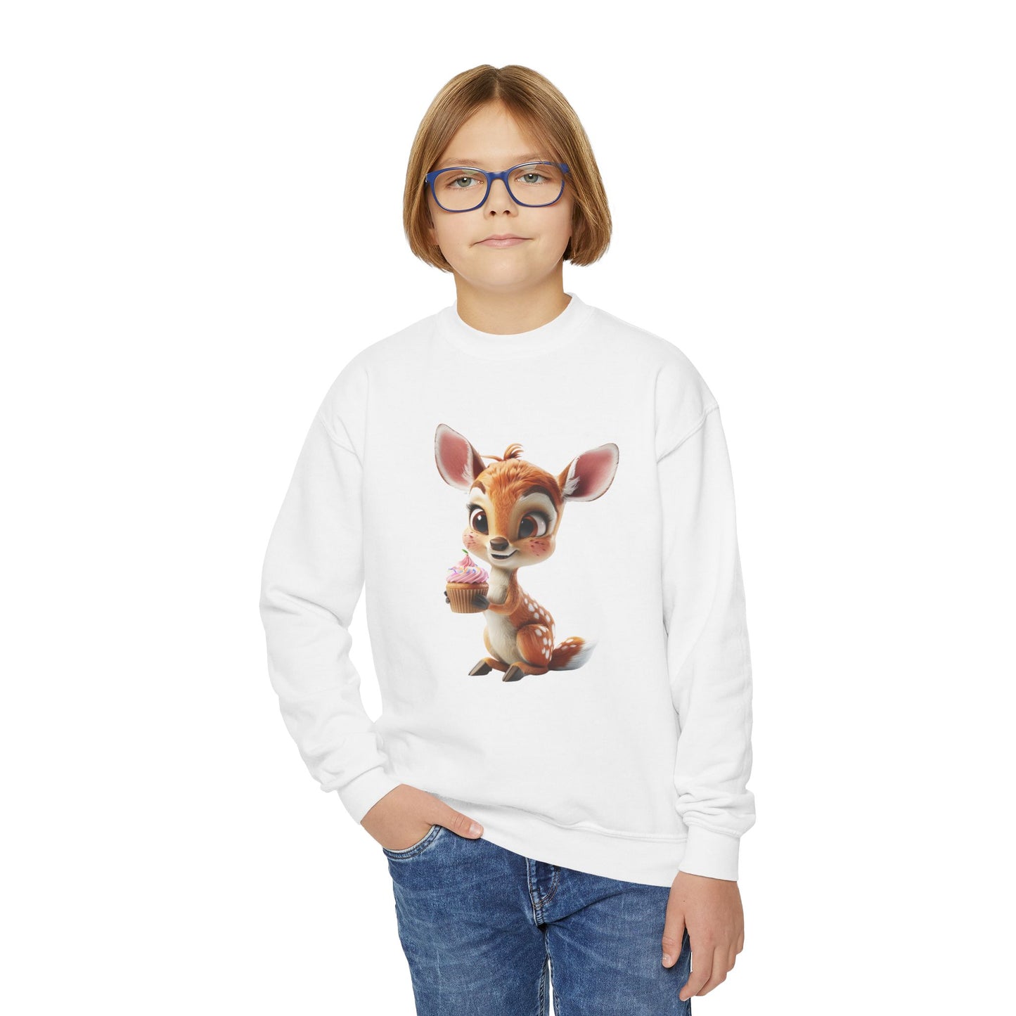 Youth Crewneck Sweatshirt - Deer Loves Cupcakes