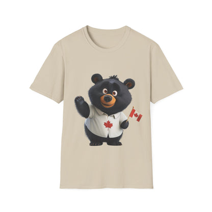 Unisex Softstyle T-Shirt - Black Bear with Canadian Flag - CutieQ Shop