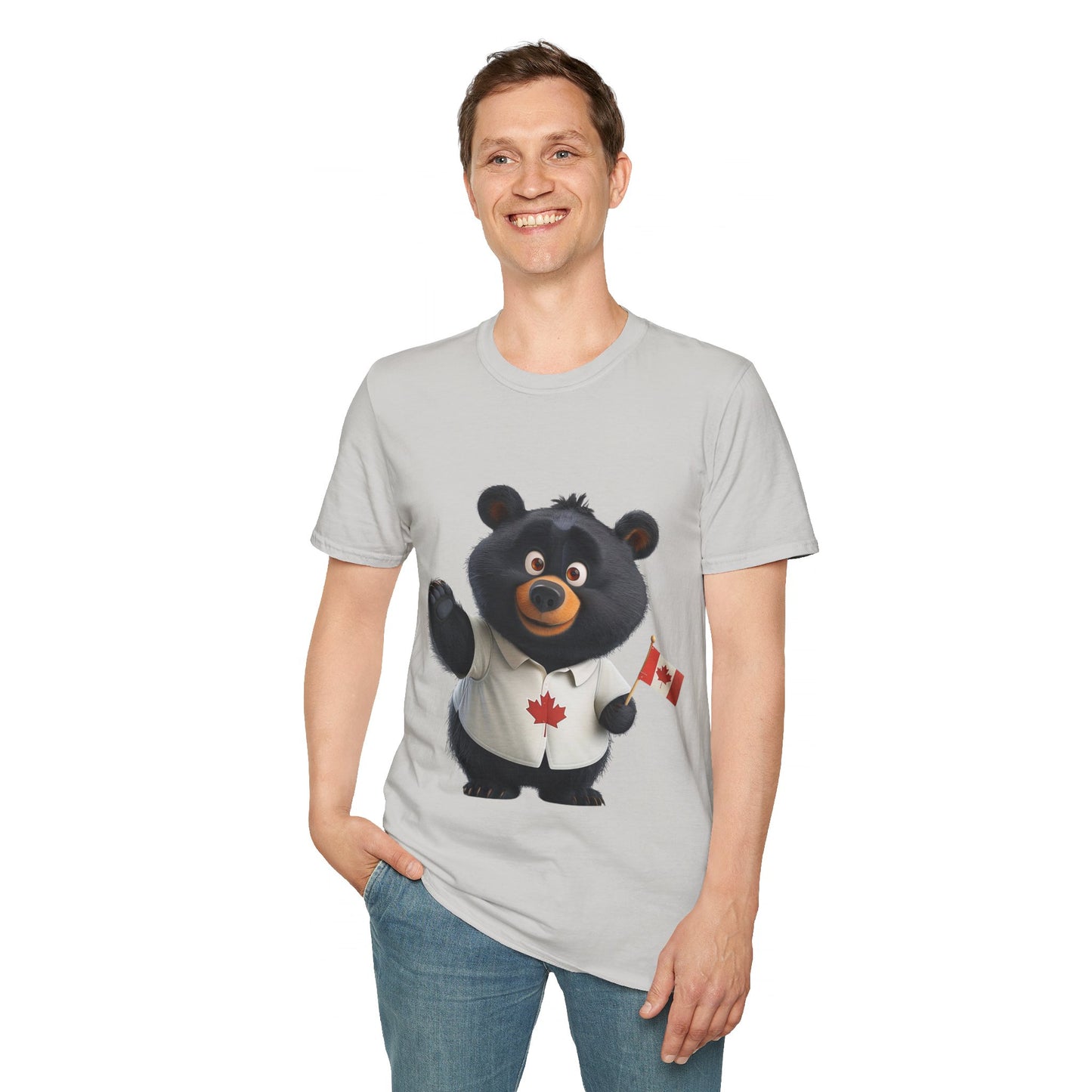 Unisex Softstyle T-Shirt - Black Bear with Canadian Flag - CutieQ Shop