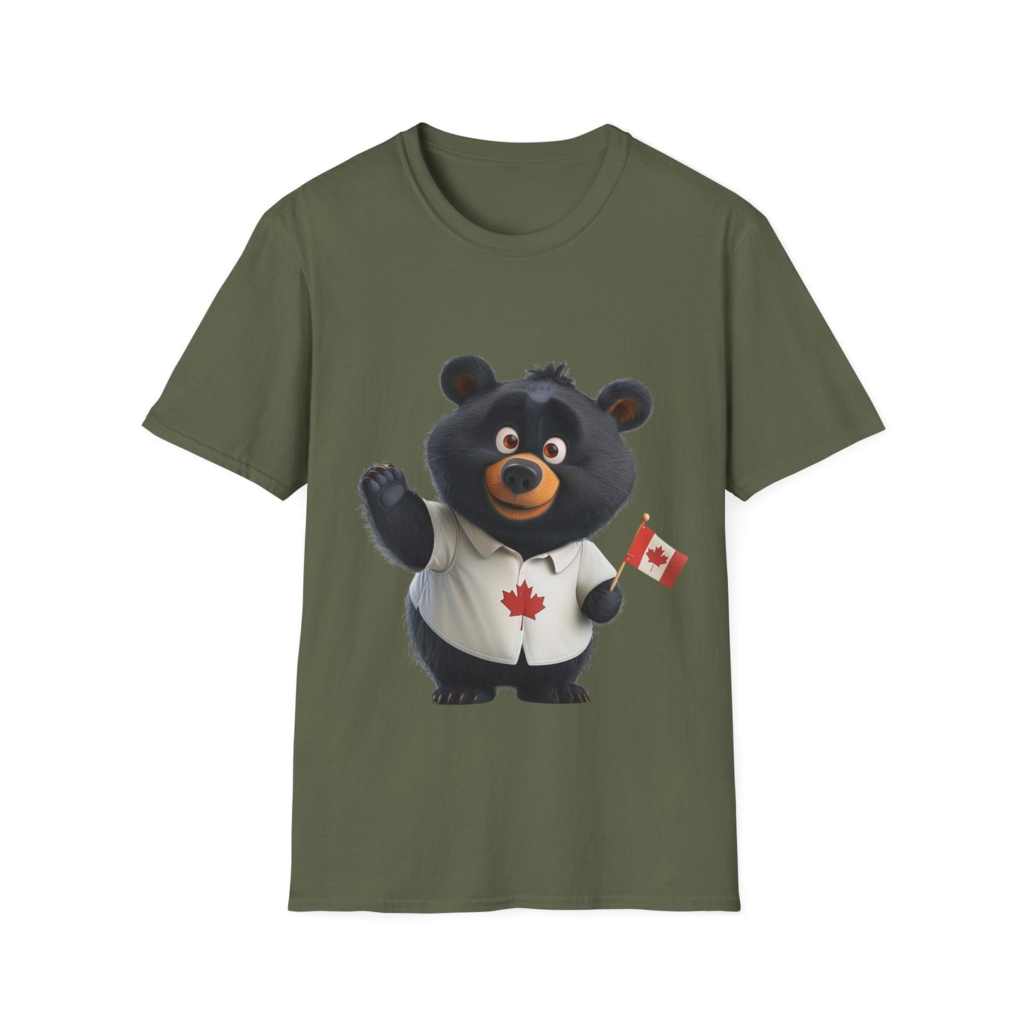 Unisex Softstyle T-Shirt - Black Bear with Canadian Flag - CutieQ Shop