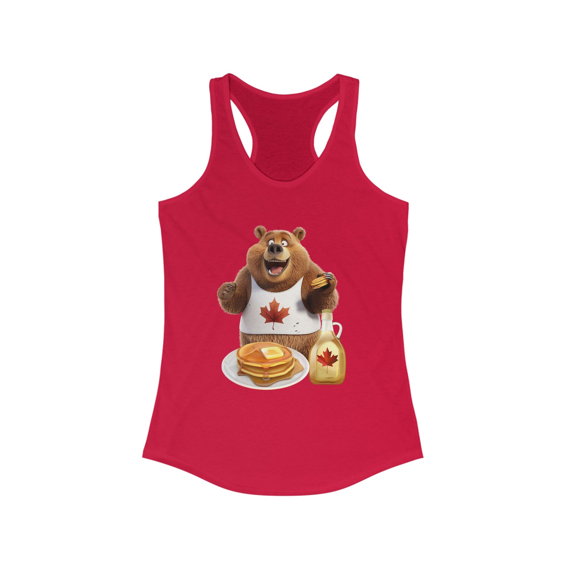 Women's Ideal Racerback Tank - Grizzly Bear Loves Pancakes - CutieQ Shop