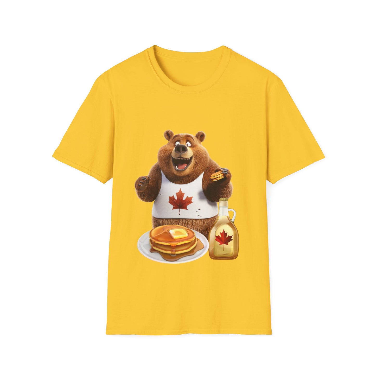 Unisex Softstyle T-Shirt - Grizzly Bear Loves Pancakes - CutieQ Shop