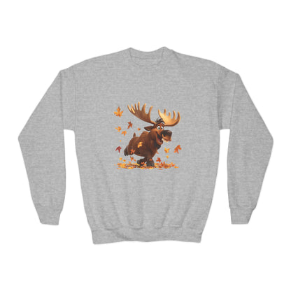 Youth Crewneck Sweatshirt - Moose Dancing with Leaves