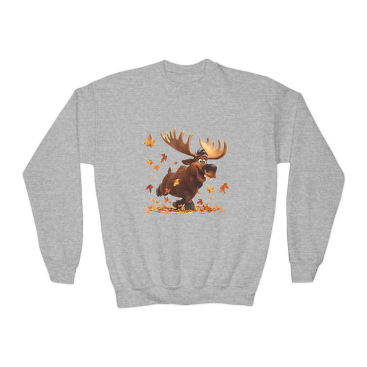 Youth Crewneck Sweatshirt - Moose Dancing with Leaves