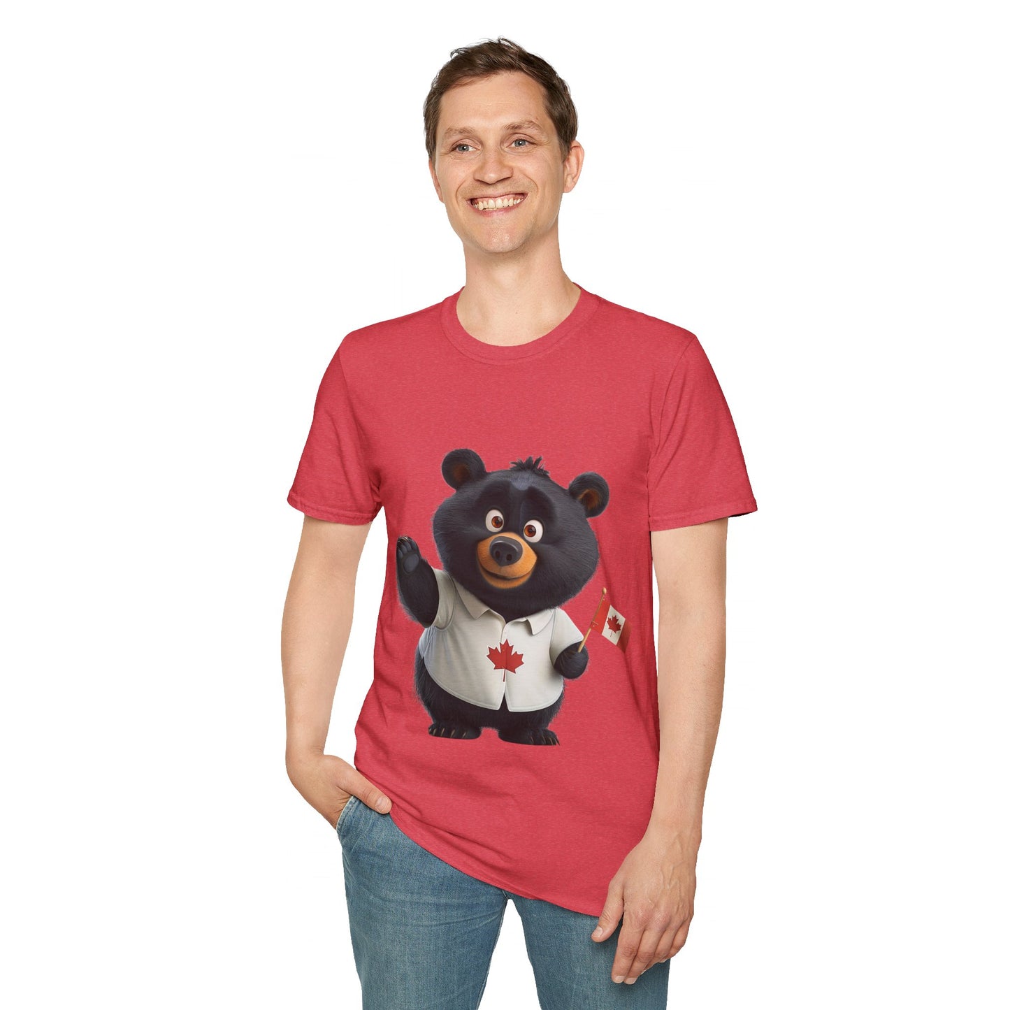 Unisex Softstyle T-Shirt - Black Bear with Canadian Flag - CutieQ Shop