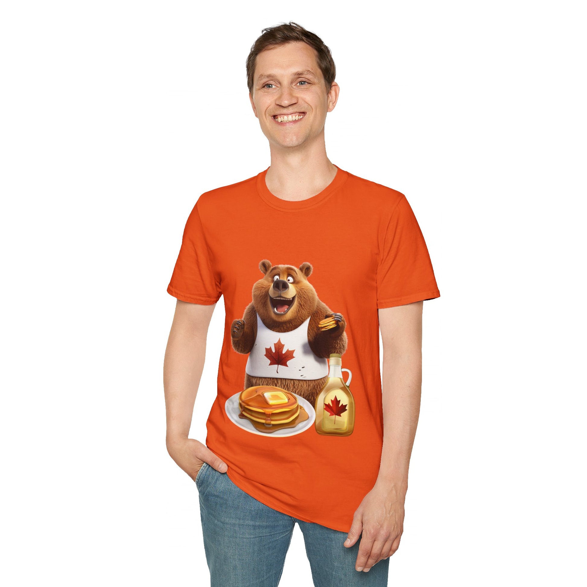 Unisex Softstyle T-Shirt - Grizzly Bear Loves Pancakes - CutieQ Shop