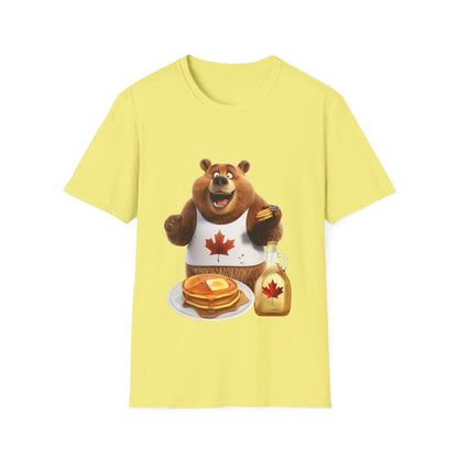 Unisex Softstyle T-Shirt - Grizzly Bear Loves Pancakes - CutieQ Shop