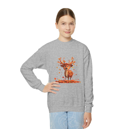 Youth Crewneck Sweatshirt - Deer Playing with Leaves