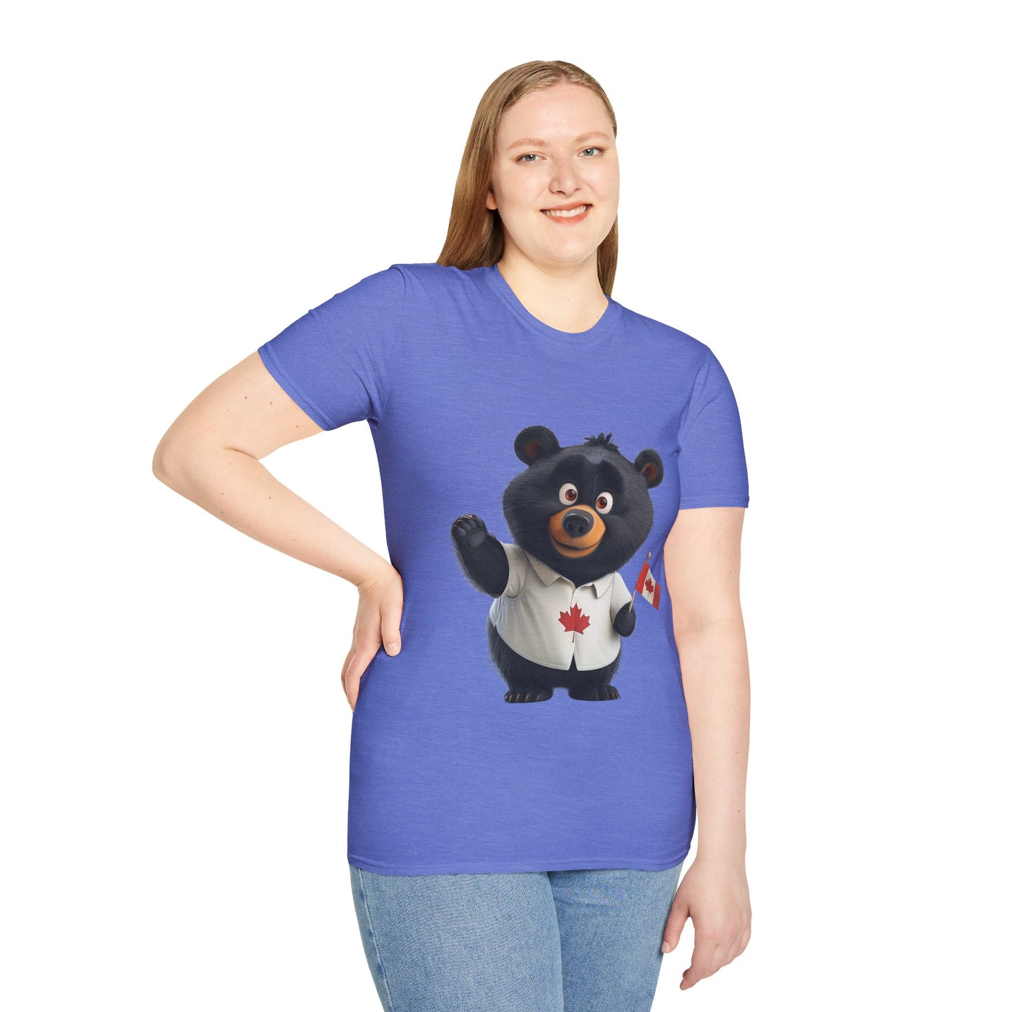 Unisex Softstyle T-Shirt - Black Bear with Canadian Flag - CutieQ Shop